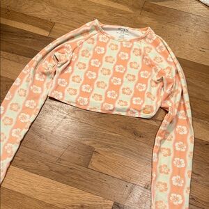 Roxy Peach and White Floral Long Sleeve Crop Top